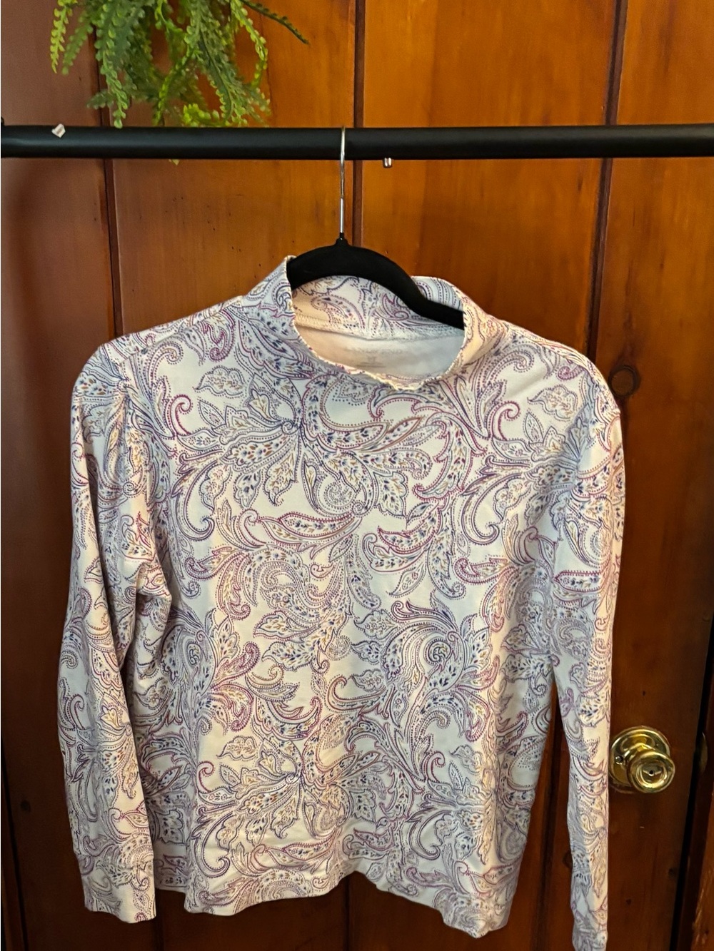 Lands' End White Long-Sleeve Paisley Tee with Pink and Purple Accents